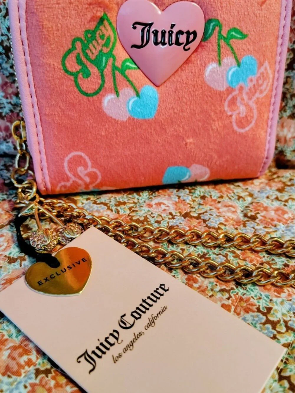 Juicy Couture Exclusive pink cherry blossom wallet Wristlet NWT